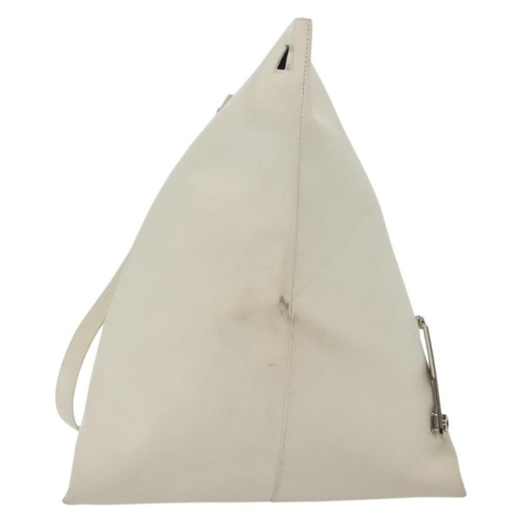Authentic Salvatore Ferragamo Shoulder Bag Leather White Silver